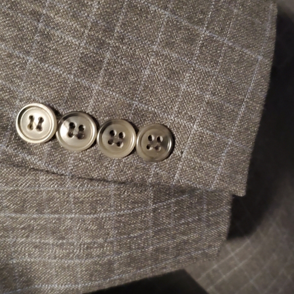 Joseph & Feiss Gold 2 Button Blazer 48 Regular Gray Plaid Classic Fit Wool - Picture 3 of 9